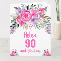 90歳の誕生日 ピンクの水彩花のカード