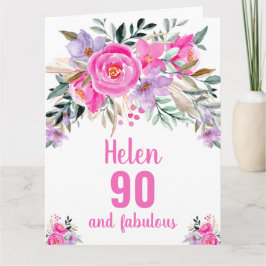 90歳の誕生日 ピンクの水彩花のカード カード