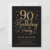 90歳の誕生日 ブラックゴールド 招待状 (正面)