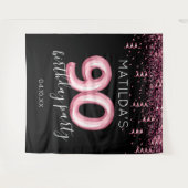 90歳の誕生日 ブラックピンク フォトバックドロップ タペストリー (正面(横))
