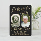 90歳の誕生日 ブラック＆ゴールド2写真パーティー セーブザデート (スタンド正面)