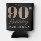 90歳の誕生日 ブラック+ゴールド グリッター ナンバー 缶クーラー (正面)