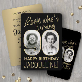 90歳の誕生日 ブラック&ゴールド バースデーパーティー 2枚の写真 招待状