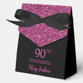 90歳の誕生日 ブラック+ホットピンク グリッター お礼 フェイバーボックス