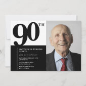 90歳の誕生日 ブラック 記念の招待状 エレガント シック 招待状 (正面)
