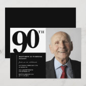 90歳の誕生日 ブラック 記念の招待状 エレガント シック 招待状 (正面/裏面)