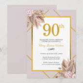90歳の誕生日 ボーホー フラワーズ 招待状 (正面/裏面)