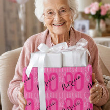 90歳の誕生日 モダンピンクのタイポグラフィ