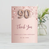 90歳の誕生日 ローズゴールドの星の感謝カード 招待状 (スタンド正面)