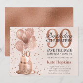 90歳の誕生日 ローズゴールドケーキ Save The Date セーブザデート (正面/裏面)