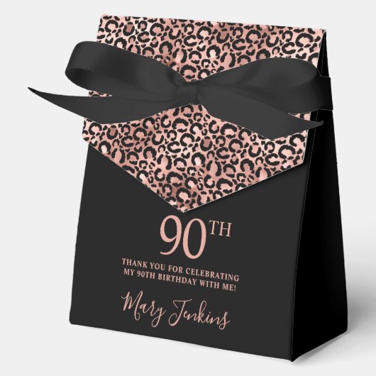 90歳の誕生日 ローズゴールド ヒョウ柄 御礼  フェイバーボックス (正面)