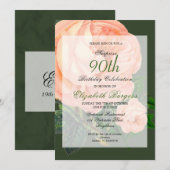90歳の誕生日 ローズ パーソナル モノグラム 誕生日 招待状 (正面/裏面)
