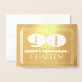 90歳の誕生日：名前 + アートデコ風の「90」 箔カード (封筒付き正面)