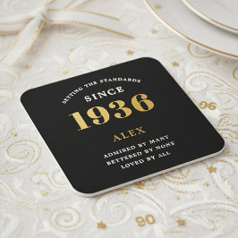 90歳の誕生日 名前 1936年 ブラックゴールド オリジナル スクエアペーパーコースター