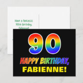 90歳の誕生日: 大胆で楽しいシンプルな虹色の90 ポストカード (正面/裏面)