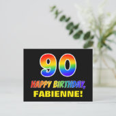 90歳の誕生日: 大胆で楽しいシンプルな虹色の90 ポストカード (スタンド正面)