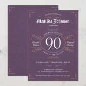 90歳の誕生日 完熟の証 ヴィンテージ ラベンダー 招待状 (正面/裏面)