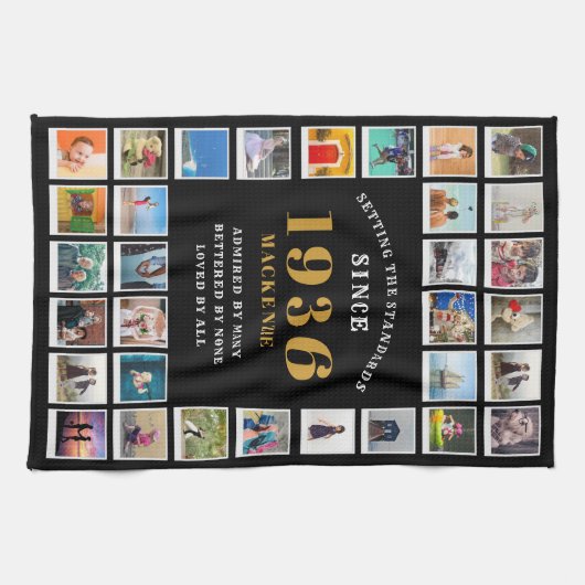 90歳の誕生日 家族の思い出 フォトコラージュ キッチンタオル (横)