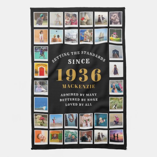 90歳の誕生日 家族の思い出 フォトコラージュ キッチンタオル (縦)