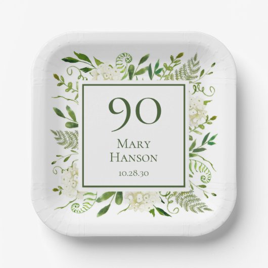 90歳の誕生日 白いアジサイ ペーパープレート (正面)
