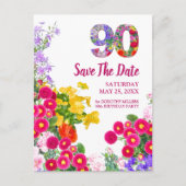 90歳の誕生日 花のモダンなSave The Date ポストカード (正面)
