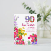 90歳の誕生日 花のモダンなSave The Date ポストカード (スタンド正面)
