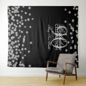 90歳の誕生日 銀 黒のコンフェッティ 背景 タペストリー (インサイチュ(横))