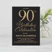 90歳の誕生日 黒と金の祝賀会 招待状 (スタンド正面)