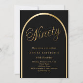 90歳の誕生日 黒金のアーチ エレガントなスクリプト 招待状 (正面)
