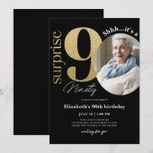 90歳の誕生日 黒金 サプライズ 誕生日 写真 招待状 (正面/裏面)