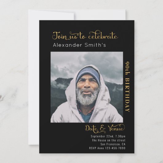 90歳の誕生日 黒 招待状 (正面)