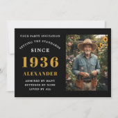 90歳の誕生日 1936 ブラックゴールドの写真入り 招待状 (正面)