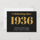 90歳の誕生日 1936 レトロ ブラック ゴールド サンキューカード (正面)