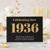 90歳の誕生日 1936 レトロ ブラック ゴールド サンキューカード
