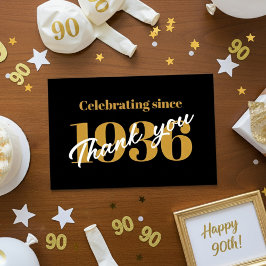90歳の誕生日 1936 レトロ ブラック ゴールド サンキューカード
