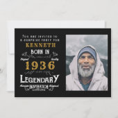 90歳の誕生日 1936 ヴィンテージ ブラック ゴールド オーダーメイド 招待状 (正面)