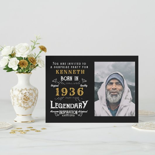 90歳の誕生日 1936 ヴィンテージ ブラック ゴールド オーダーメイド 招待状