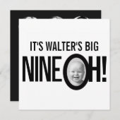 90歳の誕生日NINE OH！フォトモノ白黒 招待状 (正面/裏面)