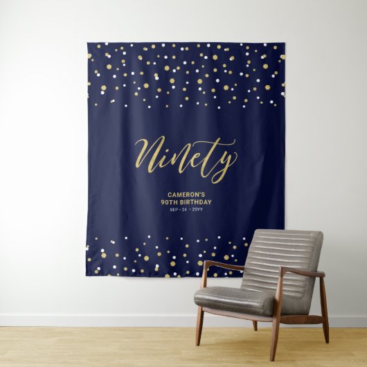 90歳の金ゴールドと海軍90歳の誕生日パーティーの背景 タペストリー (インサイチュ)