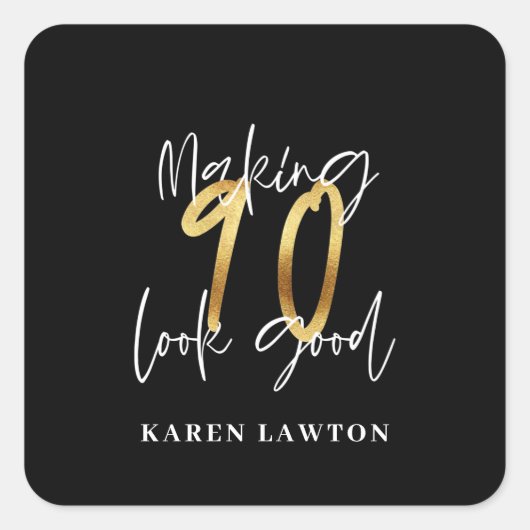 90歳を良い誕生日に見せる金ゴールド スクエアシール (正面)