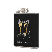 90歳を良い誕生日に見せる金ゴールド フラスク (左)