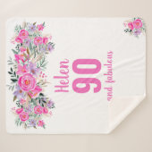 90歳エレガントの誕生日ピンクフローラ シェルパブランケット (正面(横))