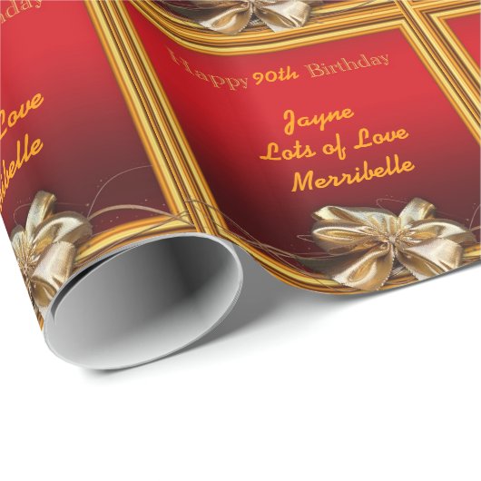 90歳カスタマイズ生誕生日赤金ゴールドプレゼント ラッピングペーパー (ロールコーナー)
