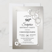 90歳サプライズパーティー シルバー幾何学 おしゃれ 招待状 (正面)
