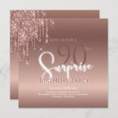 90歳サプライズ グリッター ピンク バースデーパーティー 招待状 (正面/裏面)