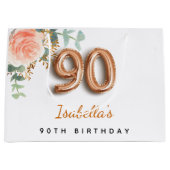 90歳フローラバラ金ゴールドユーカリ誕生日 ラージペーパーバッグ (正面)