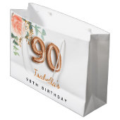 90歳フローラバラ金ゴールドユーカリ誕生日 ラージペーパーバッグ (正面アングル)