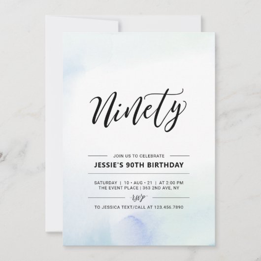 90歳ミニマル誕生日パーティー水の色のインビ 招待状 (正面)