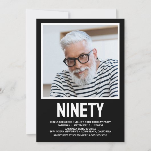 90歳モダンの誕生日パーティーへの招待 招待状 (正面)
