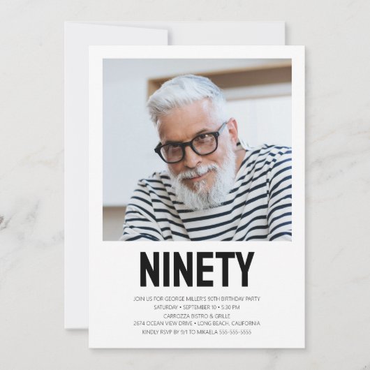 90歳モダンの誕生日パーティーへの招待 招待状 (正面)
